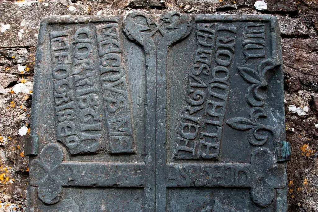 A grave slab stone for Magnus Macorristin found at Clonca monastic site