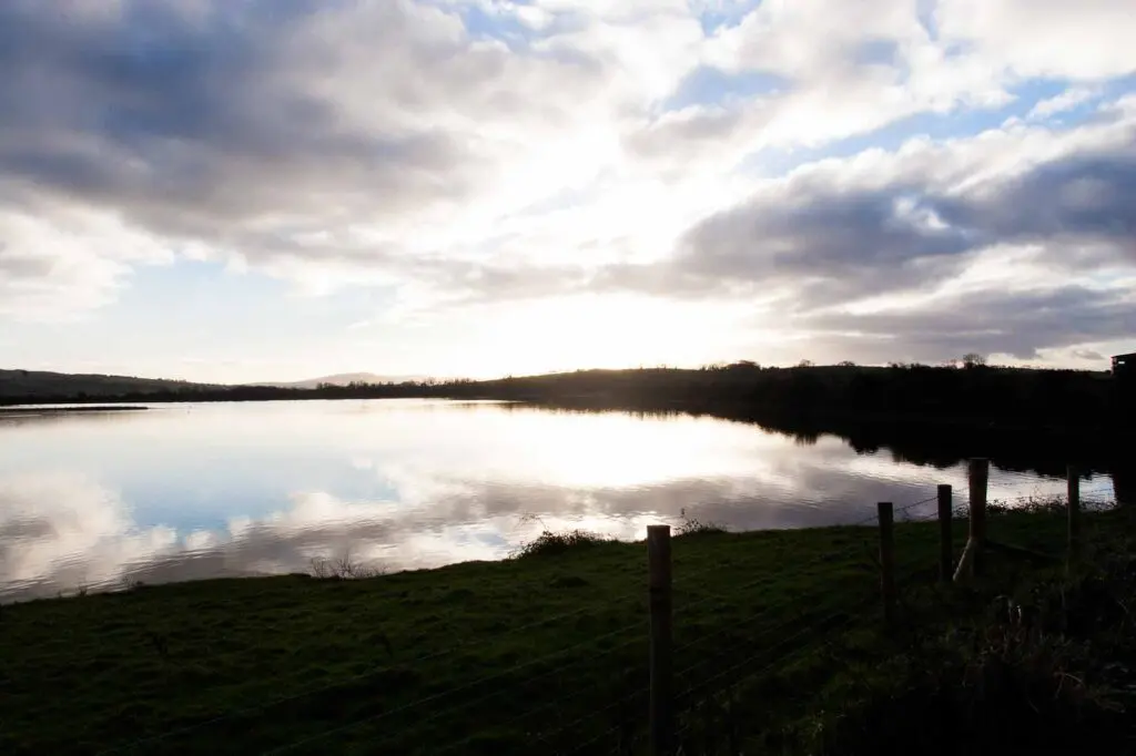 Inch wildfowl reserve as the sun goes down in winter