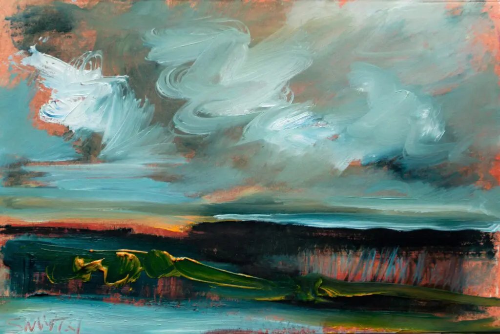 Skylines III - an oil painting by Sinéad Smith that features as the cover for Oisín Leech's widely acclaimed album Cold Sea