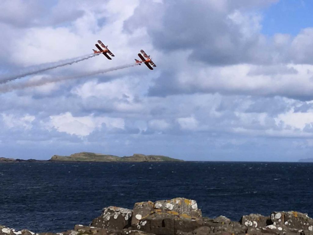 Two old biplanes flying in Portrush Airshow